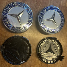 4x Blue Mercedes Benz Alloy Wheel Centre Caps 75mm Badges Hub Emblem - Fits All