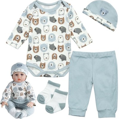 Reborn Baby Dolls Clothes Boy Bear Head 4 Pcs Set for 17-22 Inch Newborn Baby...