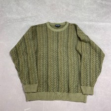 Vintage Abstract Knitted Jumper Patterned Grandad Knit Sweater Men's L