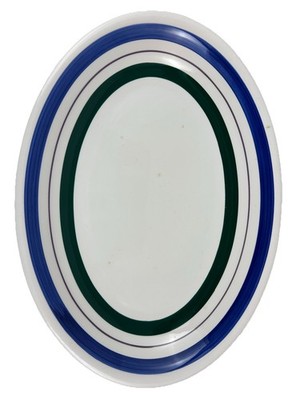 Furio Oval Pasta Bowl Striped Serving Dish Large White Blue Green