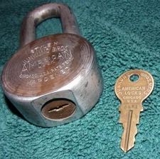 Vintage Padlock Junkunc Bros. American Lock Style H Chicago USA + Original Key