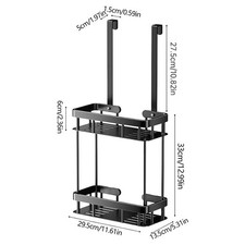 2 Tier Over Door Shower Caddy Black No Drill Hanging Bathroom Storage Rack