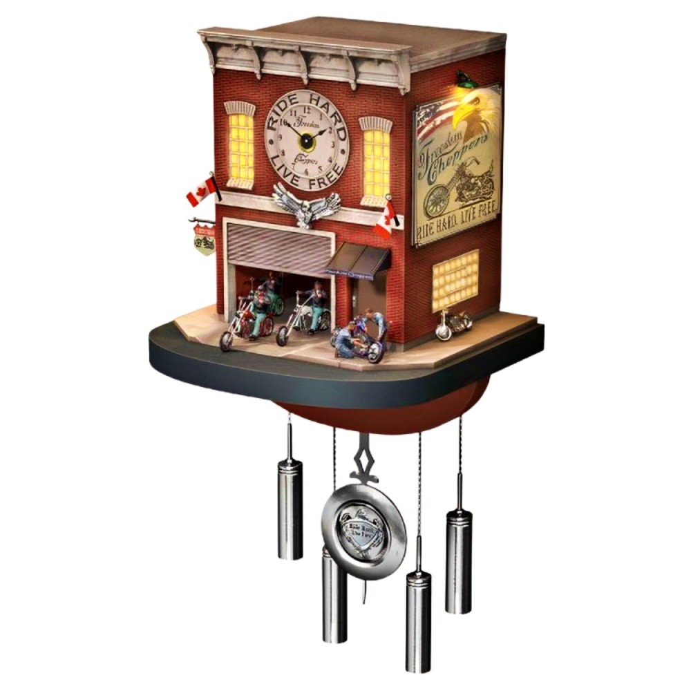 Bradford Exchange Freedom Choppers Motorcycle Garage Cuckoo Clock