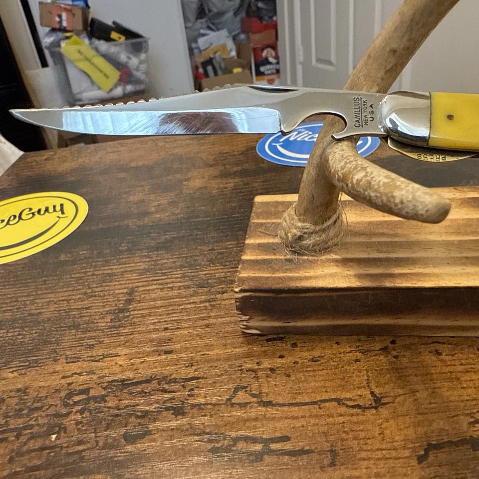 Cuchillo de pesca de bolsillo plegable vintage Camillus #5 Fishermans Luck con removedor de anzuelos Foto 4 de 4