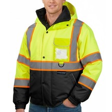 Waterproof Safety Bomber Jacket, Winter Rain Jacket Hi Vis Reflective, ANSI C