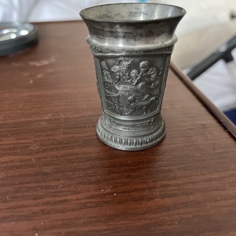 Vintage SKS ZINN 95% Pewter West German Shot Glass 3 Different Scenes Minstrels