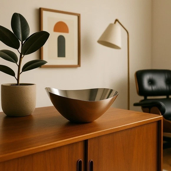 De Colección Stelton Dinamarca Acero Inoxidable Forma Libre Cuenco 9.5" Arne Jacobsen MCM Moderno Foto 2 de 4