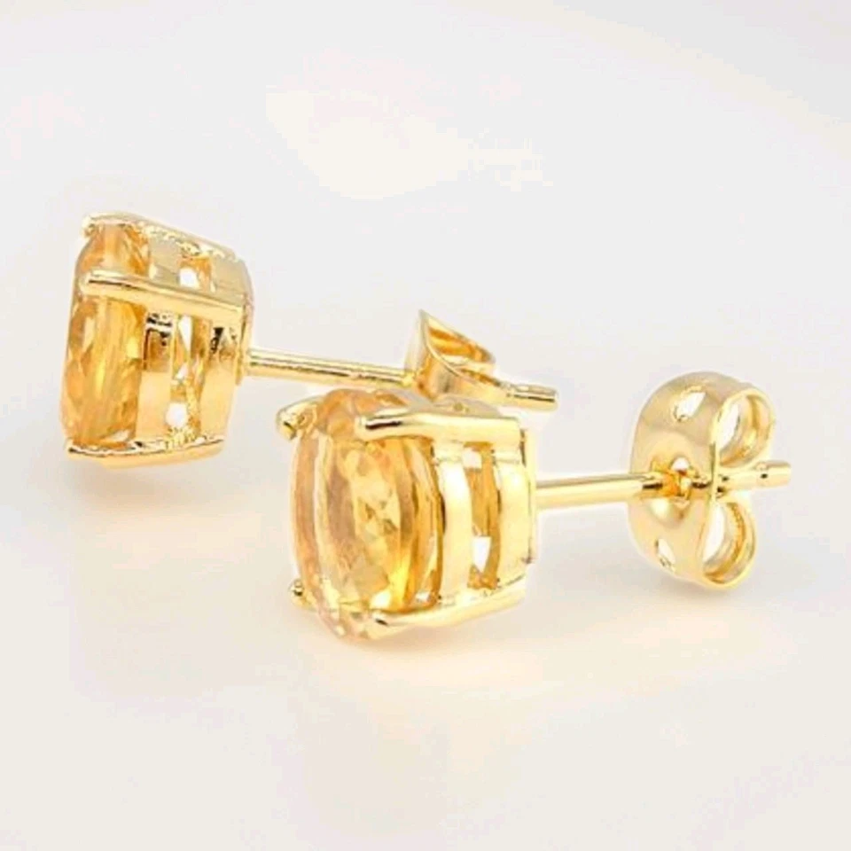 18K Yellow Gold over Sterling Silver Citrine Earrings - Image 2 of 2