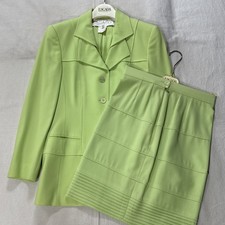 Escada Vintage Green Tweed Skirt Suit Set Confetti Tweed Knit Sz 36