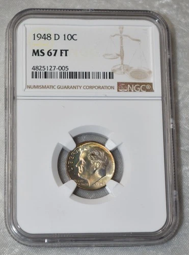 1948 D ROOSEVELT DIME 90% SILVER CERTIFIED NGC MS 67 FT MS67FT DENVER MINT COIN