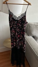 Y2K Lace Whimsigoth Dress Women M Black Floral Romantic Slip Babydoll Maxi Date