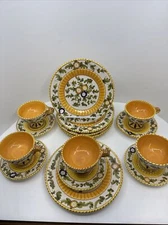 Castelli Saca Italian Pottery - Majolica 5 Pc Cups/Saucer- 5 Lunch Plates - VTG