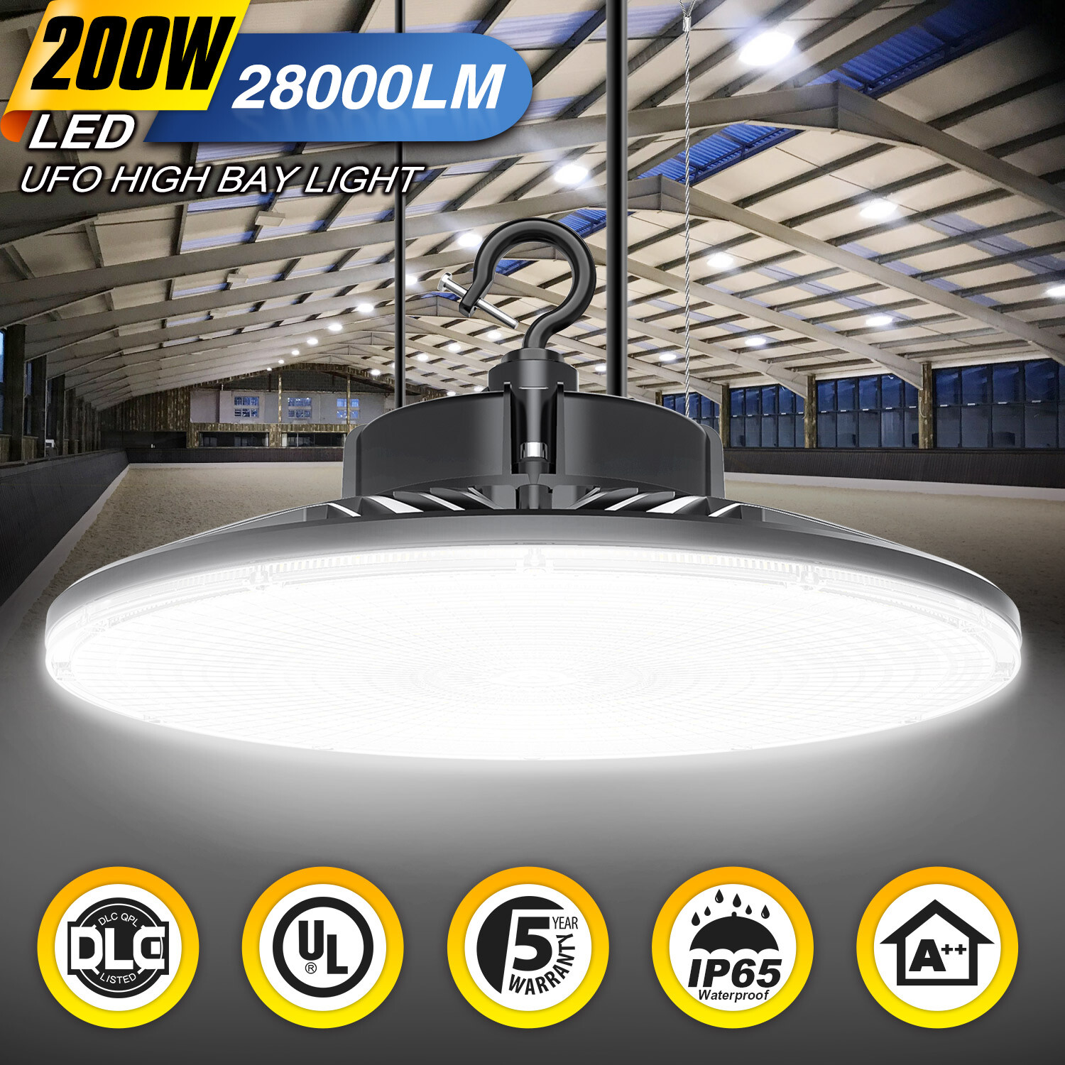 200W UFO LED High Bay Light Factory Warehouse Industrial Shop Lighting Fixture