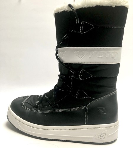 EUC $78 Roxy Women's "Snowday" BLK/WHT Pull-On Waterproof Winter Boots 6M MINT - Picture 2 of 8