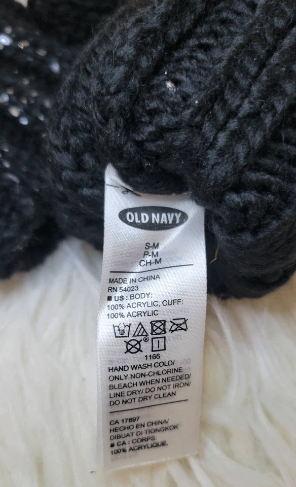 Mitones de dedo abiertos traseros con botones brillantes negros azul marino antiguos tejidos acrílicos niño S-M Yo Foto 4 de 4