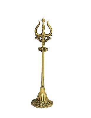 Brass Shiva Bholenath Shanker Shiv Parivar Trishul with Damru 11 inch, Brown