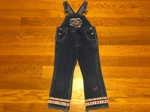 Girls Size 4 Barbie Denim Overalls Heart Accents - Picture 3 of 8