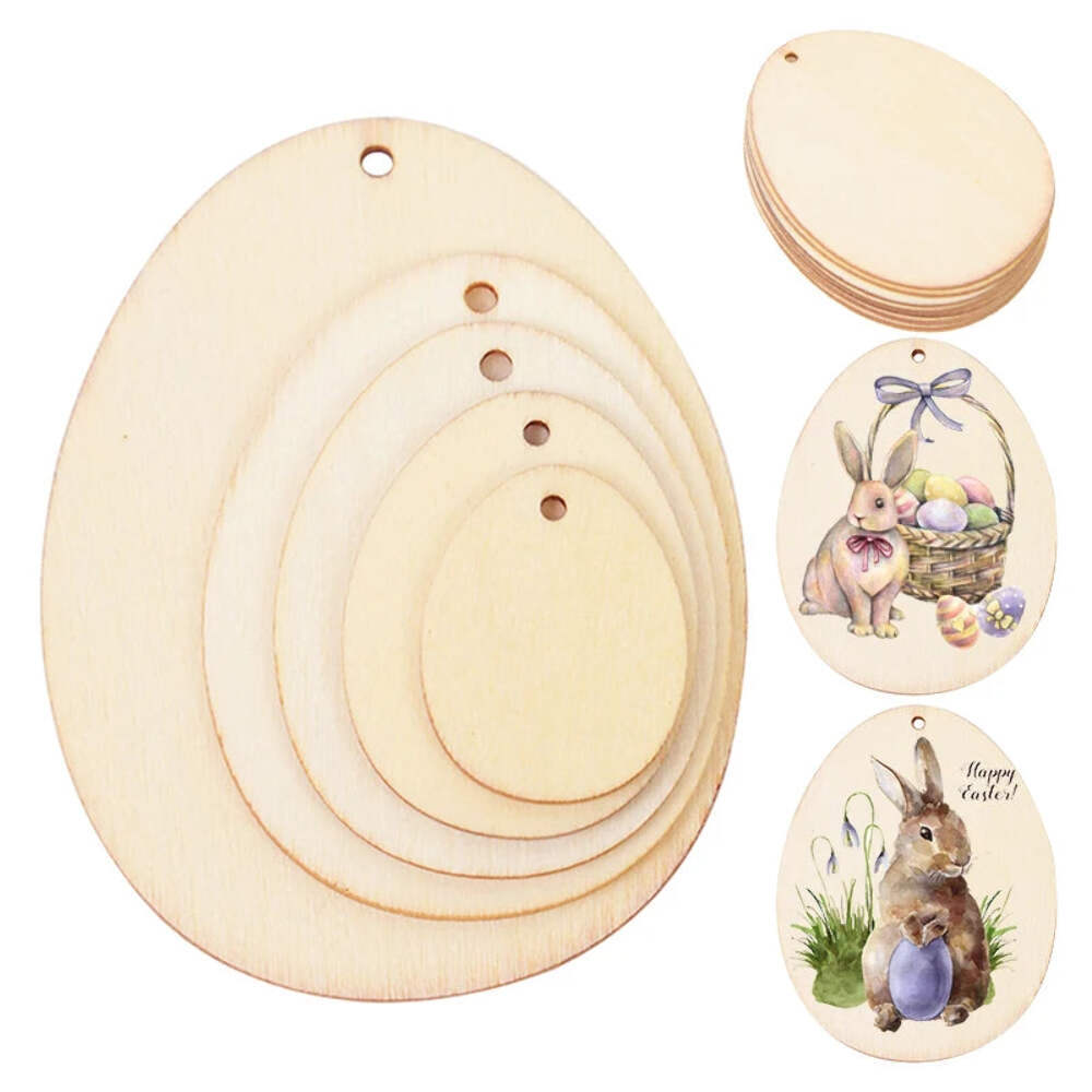 10/25/50pcs Natural Easter Eggs Wood Chips Unfinished Graffiti Drawing Wood DIY