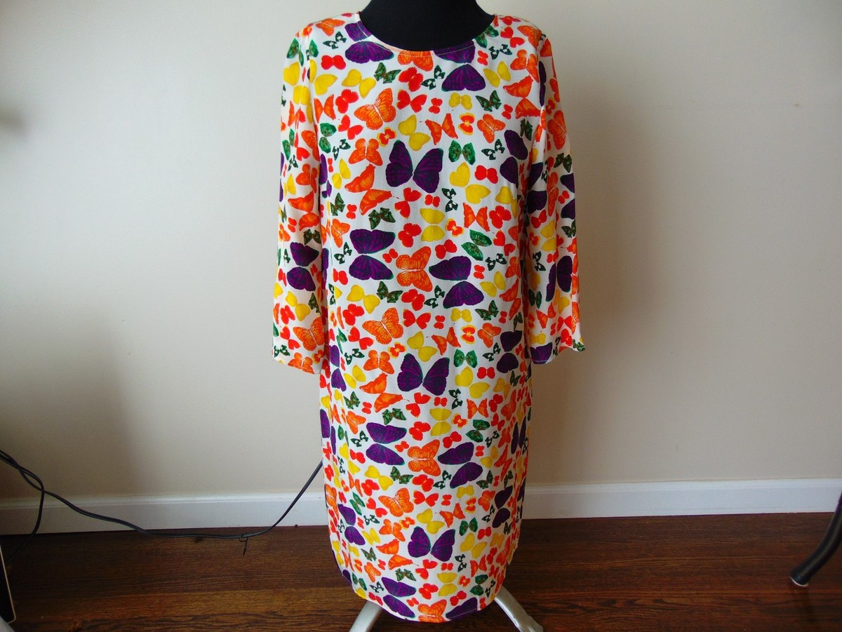 NIEVES LAVI NEW YORK WHITE BUTTERFLY SILK DRESS NWT