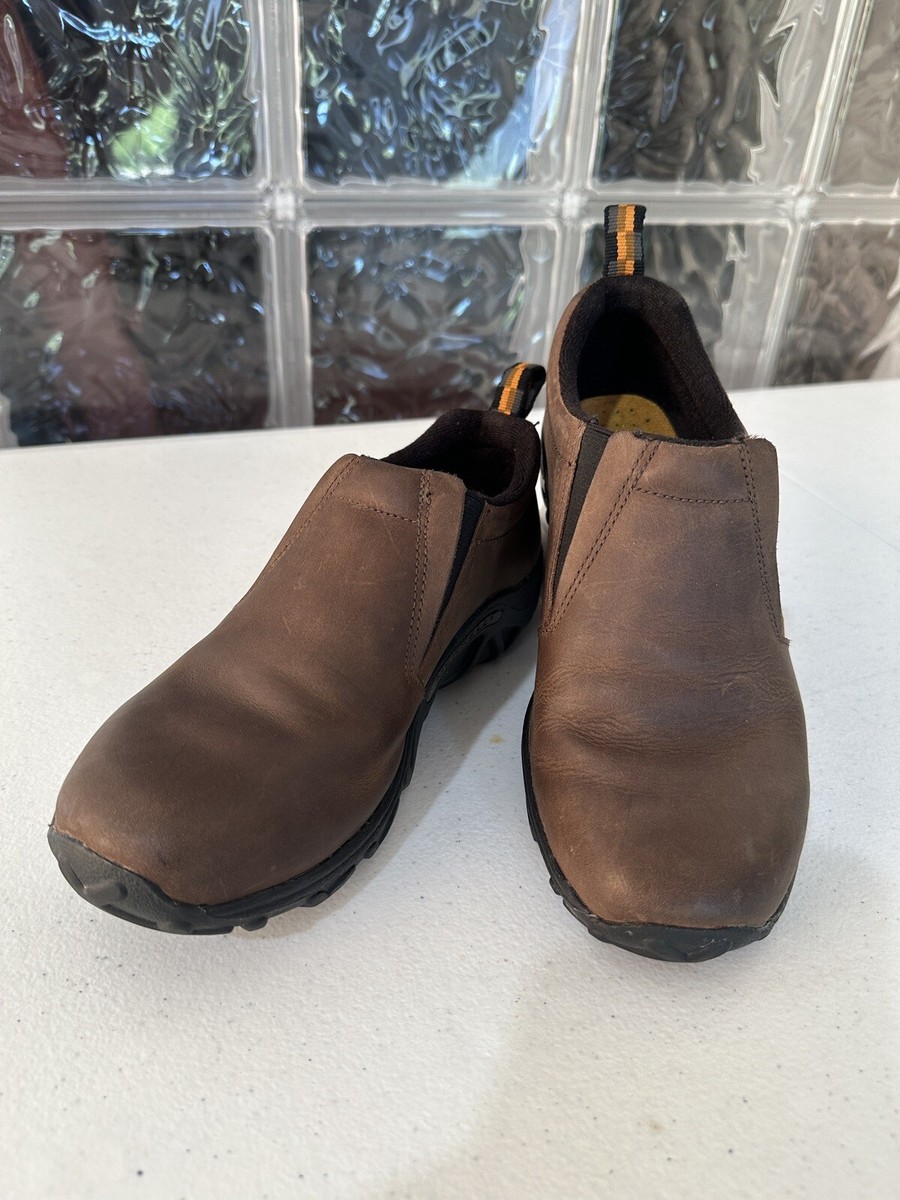 Merrell Jungle MOC Brown Leather Nubuck Slip On Shoes Kids Youth