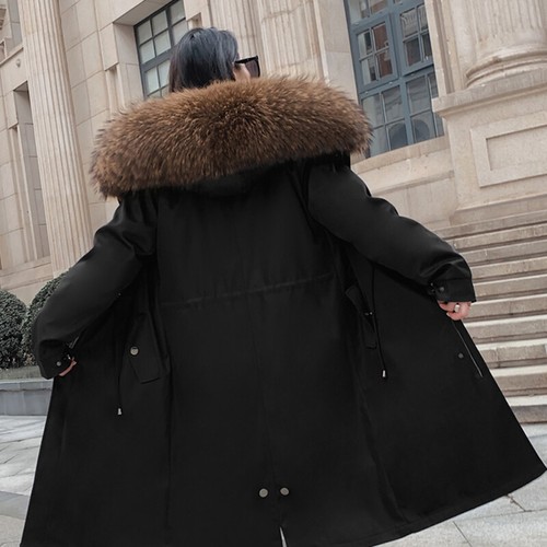 Winter Women's Genuine Raccoon Fur Collar/Liner Coats Long Parka Jackets Outdoor - Picture 28 of 40