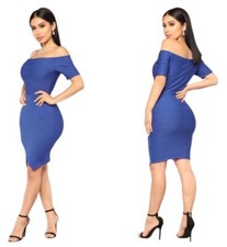 Fashion Nova Made For You Dress - Royal Blue Small Off Shoulder Asymmetrical