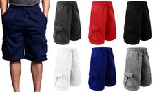 Mens Plain Heavyweight Multi Pocket Fleece Cargo Shorts