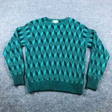 Vintage IZOD Club Sweater Mens Large Green Knit Cotton Geometric Grampacore USA