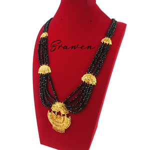 Indian Mangalsutra Jewelry Gold Plated Black Beads long Nepali Necklace Pendant 