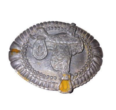 VINTAGE Shabby  EGE 1993 WESTERN HORSE SADDLE PEWTER WESTERN BELT BUCKLE
