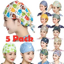 5 Pack Men Women Florals Animal Printing Cap Doctors Nurse Scrub Hat Hair Cover