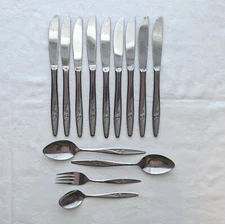 Lot of 13 Pieces Utica Satin Rose Flatware Stainless VTG USA Japan Discontinued