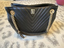 Victoria's Secret The Victoria Shoulder Tote V-quilt Purse Bag Black Excellent