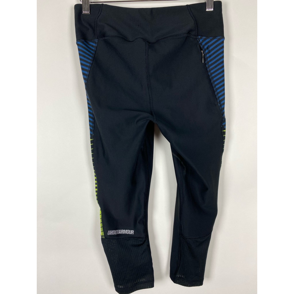 Under Armour Leggings Womens M Black Blue Heatgear Running Crops Mesh Insets thumbnail 6