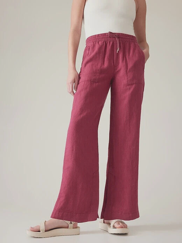 Athleta 8P (MP M PETITE) Retreat Leinenhose weites Bein, kaffeebeerrote Hose neu mit Etikett - Bild 1 von 5