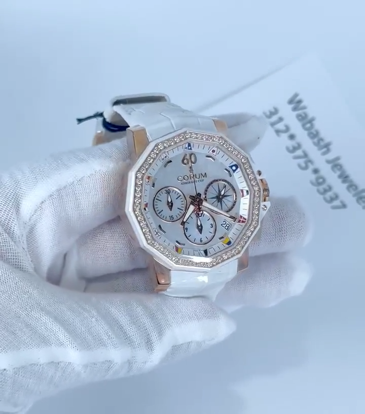 NEW Corum Admiral's Cup 18k Rose Gold Diamond Bezel 40mm MOP Watch