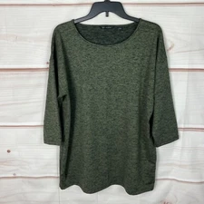 H by Halston Top Womens M Green 3/4 Sleeve Tunic T-Shirt Boat Neck Pullover