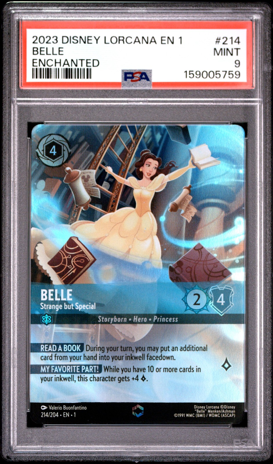 2023 DISNEY LORCANA EN 1-THE FIRST CHAPTER BELLE - STRANGE BUT SPECIAL PSA 9