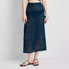 Future Collective Jenee Naylor Women's L Skirt Blue Open Stitch Sweater Maxi New