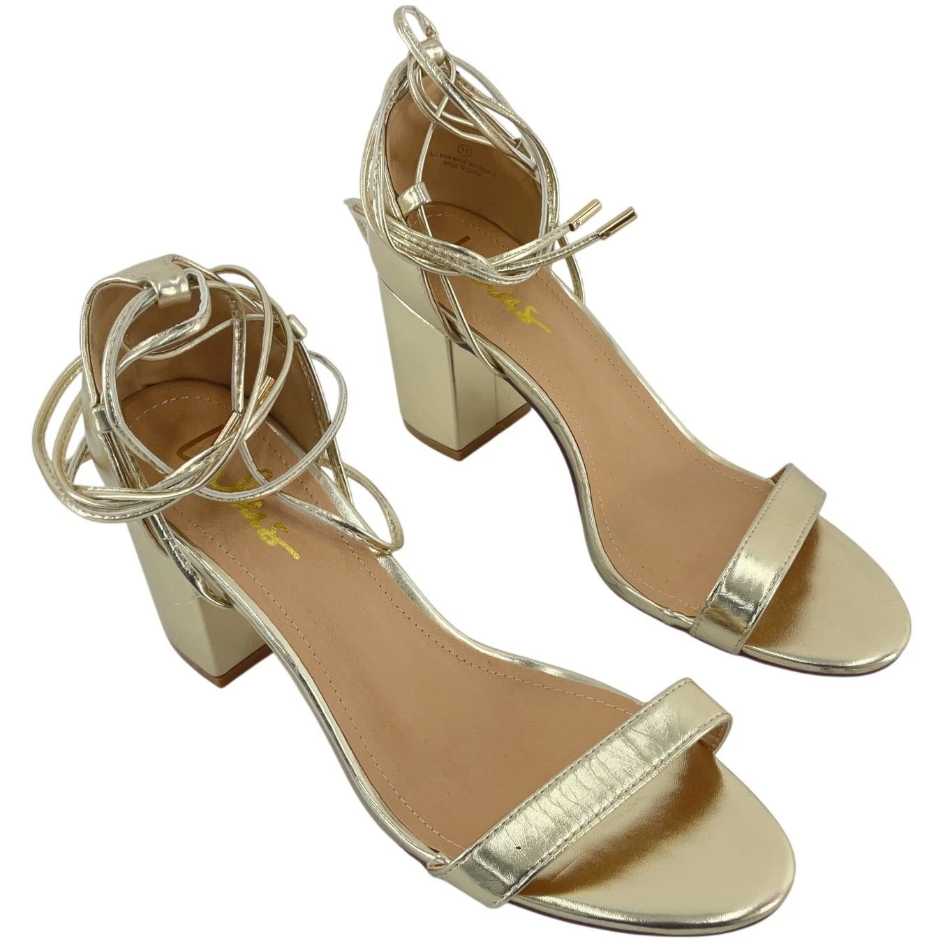 Sandali donna Clarks oro sintetici metallizzati cinturino alla caviglia tacco 11 usati