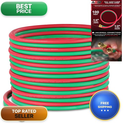 #ad ABN 100 Foot x 1 4 Inch Oxy Acetylene Hose B Fitting Twin Torch Welding $168.28