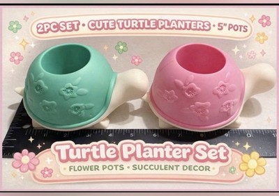 Set of 2 Turtle Succulent Planters Flower Pot Mint Pink 5  Cute Plant Pots