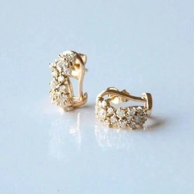 1.20Ct Round Cut Simulated Diamond Lovely Hoop Earrings 14K Yellow Gold Plated