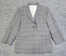 Brooks Brothers Red Fleece Wool Blazer Gray Red Plaid Women's Size 14 Nwot
