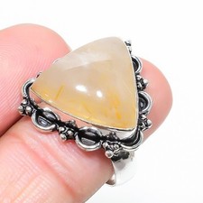 Natural Rutilated Quartz Gemstone 925 Sterling Silver Jewelry Ring Size 9" US 