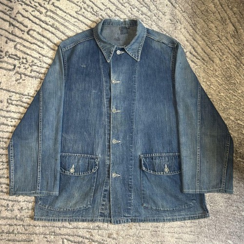 Vintage 1940's US Army M-41 Denim Coverall Jacket Size L Indigo Length 74cm