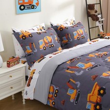 Kids Comforter Set 7 Piece Bedding Cute Car Cartoon Truck Bed Microfiber Comf...