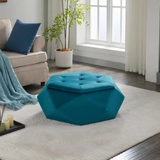 Kiin Velvet Storage Ottoman, Medium Ottoman Foot Rest, Foot Stools Ottoman with
