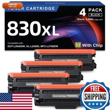 TN830XL Black Toner Cartridge Compatible for Brother Printer HL-L2460DW 4PK