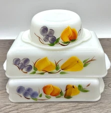 Anchor Hocking Fire King Gay Fad Fruit Design #452 & 409 Baking Dishes+ #23 Dish
